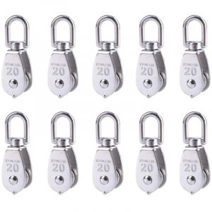 10 poulies de levage en acier inoxydable pour c&acirc;ble m&eacute;tallique, poulie &agrave; crochet pivotant simple M20, poulie de suspension pour c&acirc;ble de remorquage.