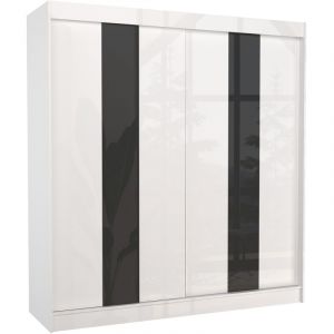 Les Tendances - Armoire de chambre &agrave; portes coulissantes bois blanc mat et noir laqu&eacute; Karola - 3 tailles-Largeur 120 cm