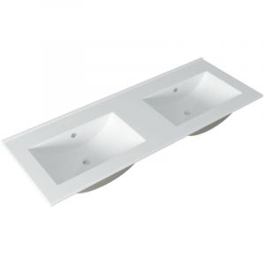 Saniclass Vygo Meuble lavabo - 121x2x46cm - trop-plein - 2 vasques - 0 trous de robinet - c&eacute;ramique - blanc