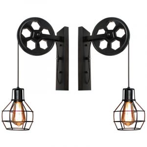 2X Applique Murale Rétro Lampe Murale Vintage Applique Murale Intérieure En Métal Pour Allée Loft Couloir E27,Noir