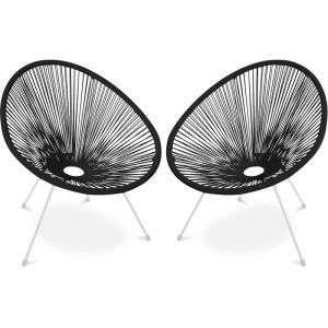 Privatefloor - Pack Fauteuil Acapulco - Pi&eacute;tement Blanc x2 - Nouvelle &Eacute;dition Noir