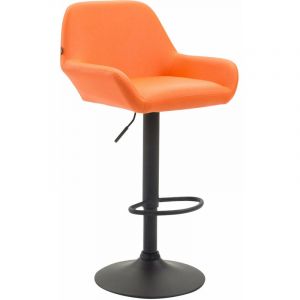 Tabouret de bar chaise haute lounge en synth&eacute;tique orange pieds m&eacute;tal noir mat 100000820