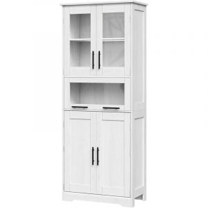 Lunsy - Meuble Colonne de Salle de Bain Armoire Cuisine avec Porte en Verre ,Étagères Réglables Salon Chambre 170 cm de Haut Blanc