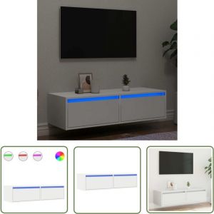The Living Store - vidaXL Meuble tv avec lumi&egrave;res led blanc 100X35,5x25 cm