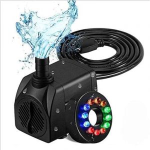 Pompe &agrave; eau &eacute;lectrique 800L/H, pompe &agrave; eau submersible avec lumi&egrave;re LED 12 couleurs, petite pompe &agrave; eau silencieuse 16W pour fontaine