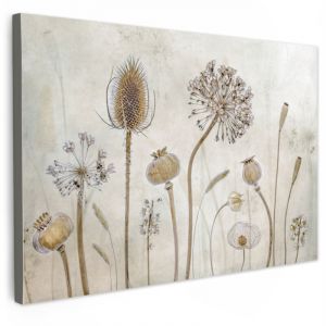 TABLEAU SUR TOILE Fleurs - Aquarelle - Nature morte - Brun - Vintage XXL 150x100 cm