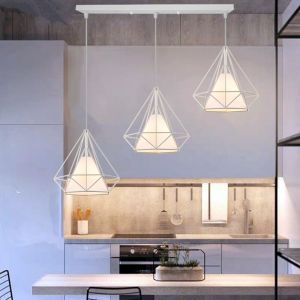 Plafonnier Vintage 3 Supports De Lampe Lustre En Fer M&eacute;tal Blanc 25CM Suspension Luminaire R&eacute;tro E27