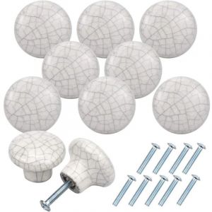 10PCS Vintage C&eacute;ramique Tiroir de Porte Poign&eacute;e, 32MM Blanc Bouton de Meubles, Rond Boutons de Tiroir, Boutons de Porte, Poign&eacute;es de Meuble pour