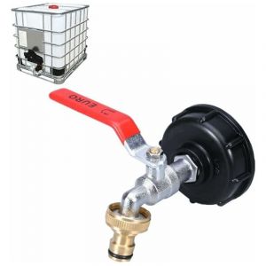 Robinets double en laiton pour cuve ibc de 1000L avec adaptateur, filetage &eacute;pais de 60 mm (1/2)