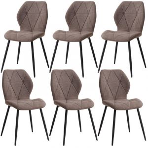 Wokaka Lot de 6 chaises - chaise de salle &agrave; manger vintage en forme de diamant - chaise en lin - pieds en m&eacute;tal(marron)