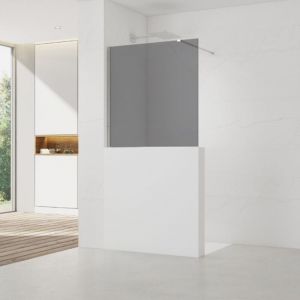 Swiss Aqua Technologies Walk-in 100x90 cm paroi de douche fixe &agrave; l'italienne, verre fum&eacute; Easy Clean, pour cloison abaiss&eacute;e (SATWIS90KS)
