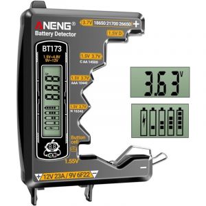 Testeur de Piles, V&eacute;rificateur de Piles &agrave; Affichage &agrave; Double Plage pour Piles 1.5V/3.7V/9V 6F22/12V 23A, AA, AAA, C, D, Bouton et Lithium, D&eacute;tecteur