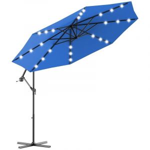 Parasol Déporté Ø3M, Parasol pour Terrasse, Parasol Inclinable, Rotatif à 360°, avec Pied en Croix, 24 led, Bleu Clair - Goplus