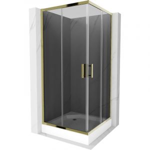 Mexen - Rio cabine de douche carrée 90 x 90 cm, graphite, or + receveur Rio, blanc - 860-090-090-50-40-4510