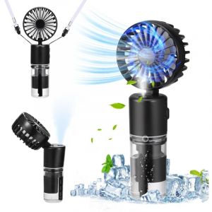 Mini Ventilateur Brumisateur Portatif, 4000mAh Ventilateur Main USB Rechargeable [5-21Heures de Travail], 4 Vitesses, Ventilateur de Poche Silencieux