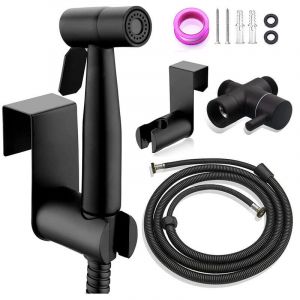 Kit hygi&egrave;ne + robinet 3 voies - Kit Douchette WC,Pulv&eacute;risateur de bidet &agrave; main, Douchette Toilette WC Eau Chaude et Froide avec Flexible et Support,