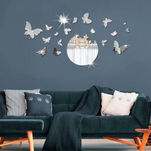 3D Miroir Stickers Muraux Miroirs Décoratif Acrylique Adhésif Autocollant Mural Amovible diy Décoration pour Maison Chambre Salon Décor- Papillon