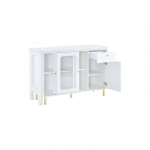 Aiducho Buffet buffet créatif blanc moderne avec table extensible pliante, pieds en métal doré, portes coulissantes en verre, étagères réglables et
