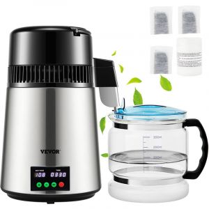 VEVOR Distillateur deEau 4 L Machine a Eau Distillee 1 L/h Machine a Distiller lEau Inox Alimentaire Sur Temperature 30-108 ℃ Minuterie Recipient en