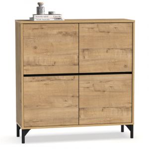 Meuble &agrave; chaussures meuble d'entr&eacute;e avec pieds, 4 portes, coloris ch&ecirc;ne dor&eacute;, 20 paires de chaussures - Longueur 101 x Profondeur 33 x Hauteur 96,5 cm