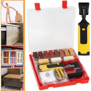 SWANEW Kit de réparation stratifié 17 pièces. Kit de réparation de la cire pour les surfaces en bois et les carreaux, kit de réparation de bois.