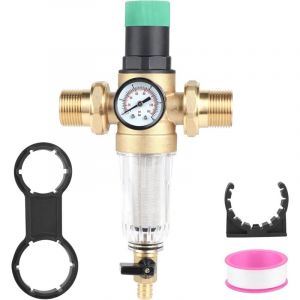 Reducteur de Pression Eau 1 Zoll DN32 R&eacute;ducteur de Pression d'eau avec Manometre Pression Eau et Filtre &agrave; Tamis Limiteur de Pression Laiton Reducteur