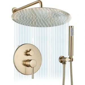 Suguword - Ensemble de douche encastrable doré brossé Système de douche 2 fonctions mitigeur de douche avec rond ultra fin pommeau de douche en