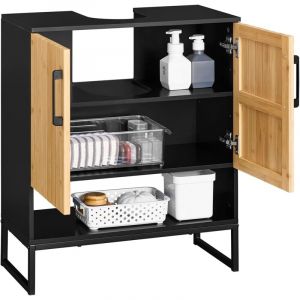 Sobuy - Meuble sous Lavabo Salle de Bain 60 cm Petit Meuble de Rangement en Bambou et Métal Meuble sous Vasque Compact pour wc ou Petite Salle de