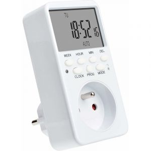 Prise Programmable Digitale, Programmateur Prise &Eacute;lectrique Hebdomadaire avec 20 Programmes, 24H Minuteur Prise avec LCD &Eacute;cran &Eacute;conomie d'Energie