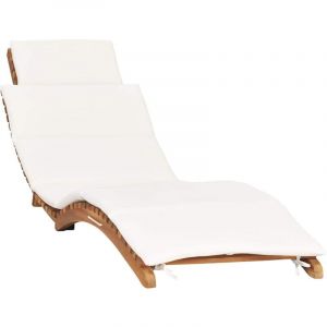 Maisonchic - Bain de soleil, Transat, Chaise longue pliable avec coussin blanc crème bois de teck togp31838 design in