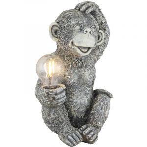 Lampe solaire singe D&eacute;coration de jardin Figurine animale Lampe solaire d'ext&eacute;rieur grise Singe, led blanc chaud, LxlxH 20x15,5x27,5 cm
