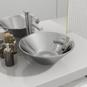 Design In - Vasque à poser Lavabo Évier à poser Bac à laver 42 x 14 cm Céramique Argenté CVW12118