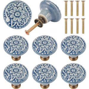 8 Pcs Boutons de Porte Céramique, Vintage Tiroir de Porte Poignée en Céramique, 35MM Bouton de Meuble Vintage Avec Vis, Boutons de Tiroir Boutons de