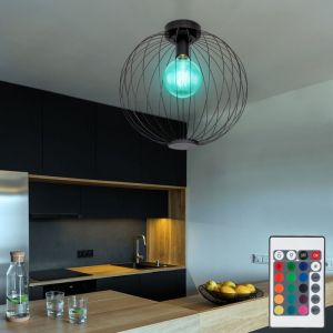 Globo - Plafonnier grille noir salon boule lumineuse boule lumineuse noir, métal, télécommande dimmable, led rgb 8,5W 806Lm blanc chaud, DxH 40x37,5