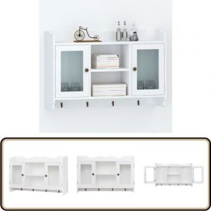 Vitrine murale avec étagère de Livre / DVD / Verre en MDF Blanc - Étagère Murale - Vitrine Murale - Meuble Mural - Rangement Mural - Bibliothèque