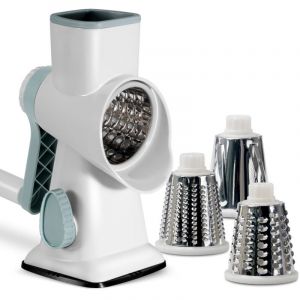 Râpe à fromage avec manivelle, coupe-légumes, 3 lames à tambour interchangeables en acier inoxydable, râpe à tambour manuelle, mandoline à légumes,