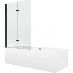 Mexen Cube baignoire rectangulaire 170 x 80 cm avec tablier et &eacute;cran 2 volets 100 cm, transparent, noir - 550517080X9010027000