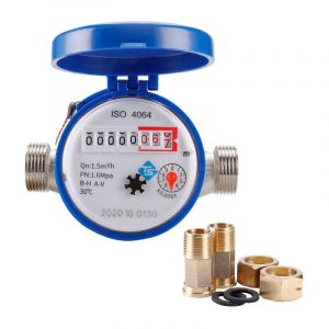 Compteur d'eau froide 15 mm 1/2 pouce, raccords inclus, rotatif réglable à 360°, pour jardin et maison