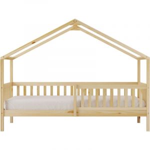 Sunny Kae Lit Cabane avec Barri&egrave;re de S&eacute;curit&eacute;, Beige - Lit Cabane au Sol - Sans Matelas - 207 X 96 X 156,5 Cm pour Matelas : 90 X 200 Cm