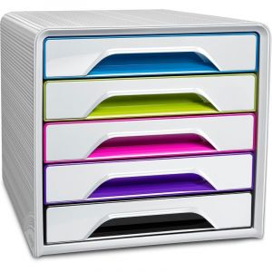 Bloc de classement Module Organisateur 5 tiroirs Rangement documents Bureau Smoove Gloss Multicolore Arctic