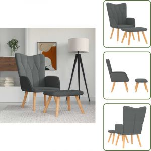 Chaise de relaxation avec tabouret Gris fonc&eacute; Tissu - Fauteuil Relaxant - Chaise Lounge - Chaise Avec Pied Repos - Mobilier Moderne - Design Chic