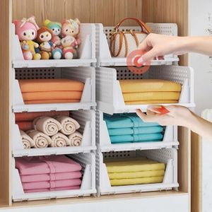 5 Pi&egrave;ces Organisateur Armoire Vetement, Empilable et Pliable Organisateur Tiroir, Plastique Rangement Tiroir Vetement, Organiseurs de Tiroir pour