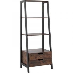 GOPLUS Biblioth&egrave;que Salon Chambre &agrave; 4 Niveaux avec 4 &Eacute;tag&egrave;res, 2 Tiroirs, &Eacute;tag&egrave;re &agrave; &Eacute;chelle Autoportante avec Cadre en M&eacute;tal, &Eacute;tag&egrave;re Moderne pour