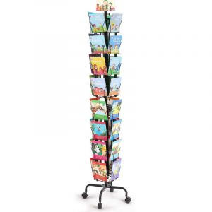 Presentoir de cartes , support de cartes postales rotatif a 32 emplacements, rotation a 360 degres avec clip de titre et 4 roulettes (2 avec freins)