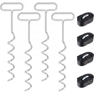 Kit d'ancrage au Sol 4 pi&egrave;ces pour Trampoline, balan&ccedil;oire, Chevilles d'ancrage en Spirale avec Sangles, Ancres de Trampoline, Chevilles d'ancrage en