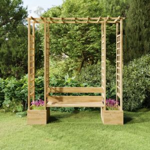 Tonnelle de jardin Tonnelle Barnum Pergola de jardin avec banc et jardini&egrave;res Bois de pin impr&eacute;gn&eacute; 39288