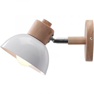 Applique Murale R&eacute;tro E27 Int&eacute;rieur Lampe Murale Fer Forg&eacute; Bois Luminaire Murale Blanc Chambre Salon Couloir &Oslash;15CM - 1Pcs