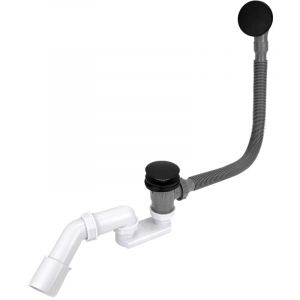 Tycner - Siphon de baignoire avec bouchon clic-clac et tuyau de trop-plein, noir