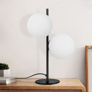 Lampe de Table Moderne pour Salon - Lampe de Chevet Industrielle Dorée à 2 Flames avec Interrupteur, Design en Métal et Verre Blanc, Lampe de Chevet