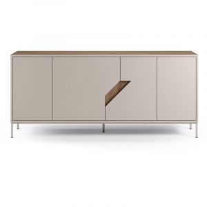 Buffet, commode de rangement avec 4 portes aspect bois coloris ch&ecirc;ne, cr&egrave;me - Longueur 180 x Profondeur 40 x Hauteur 80 cm